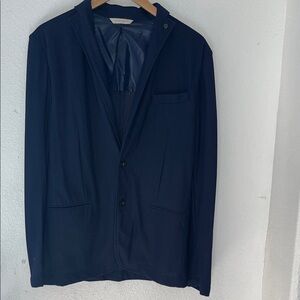 Zara Dark Navy Textured Two-Button Blazer